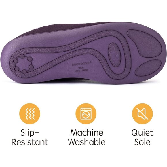 Women's Purple Cuff Two Tone Fleece Foam Closed Back Rubber Sole Slipper Boot - Picture 5 of 6